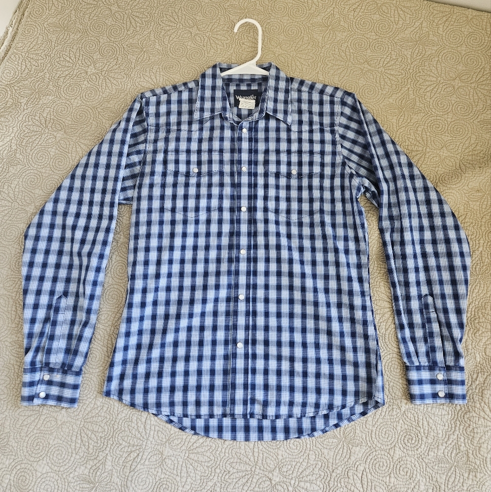 Wrangler Blue Plaid Pearl Snap Youth XL